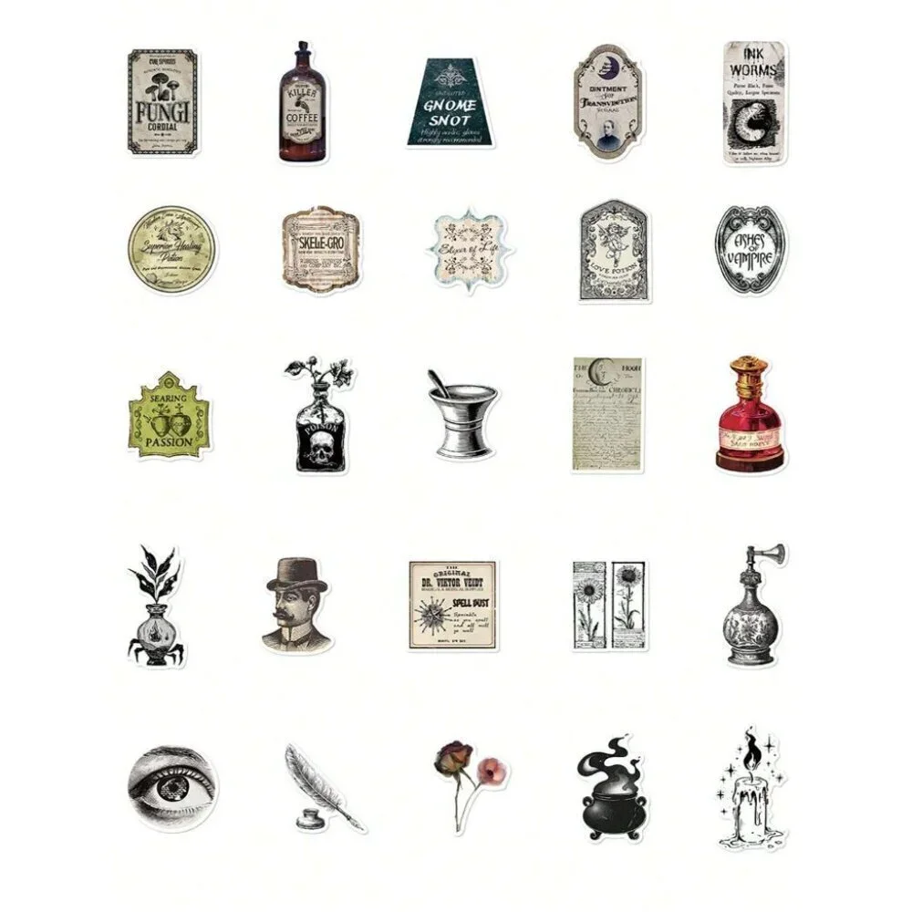 50pcs Gothic Apothecary Vintage Magic Potion Sticker Labels For Notebook